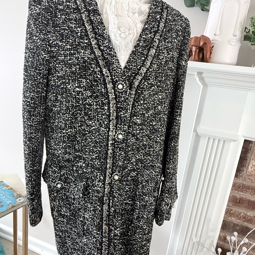 Mango Black and White Tweed Cardigan
